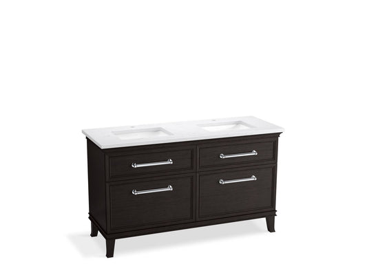 KOHLER K-CM33560-BD5-BTC 60" bathroom vanity cabinet with sinks and quartz top  -  Carbon Oak