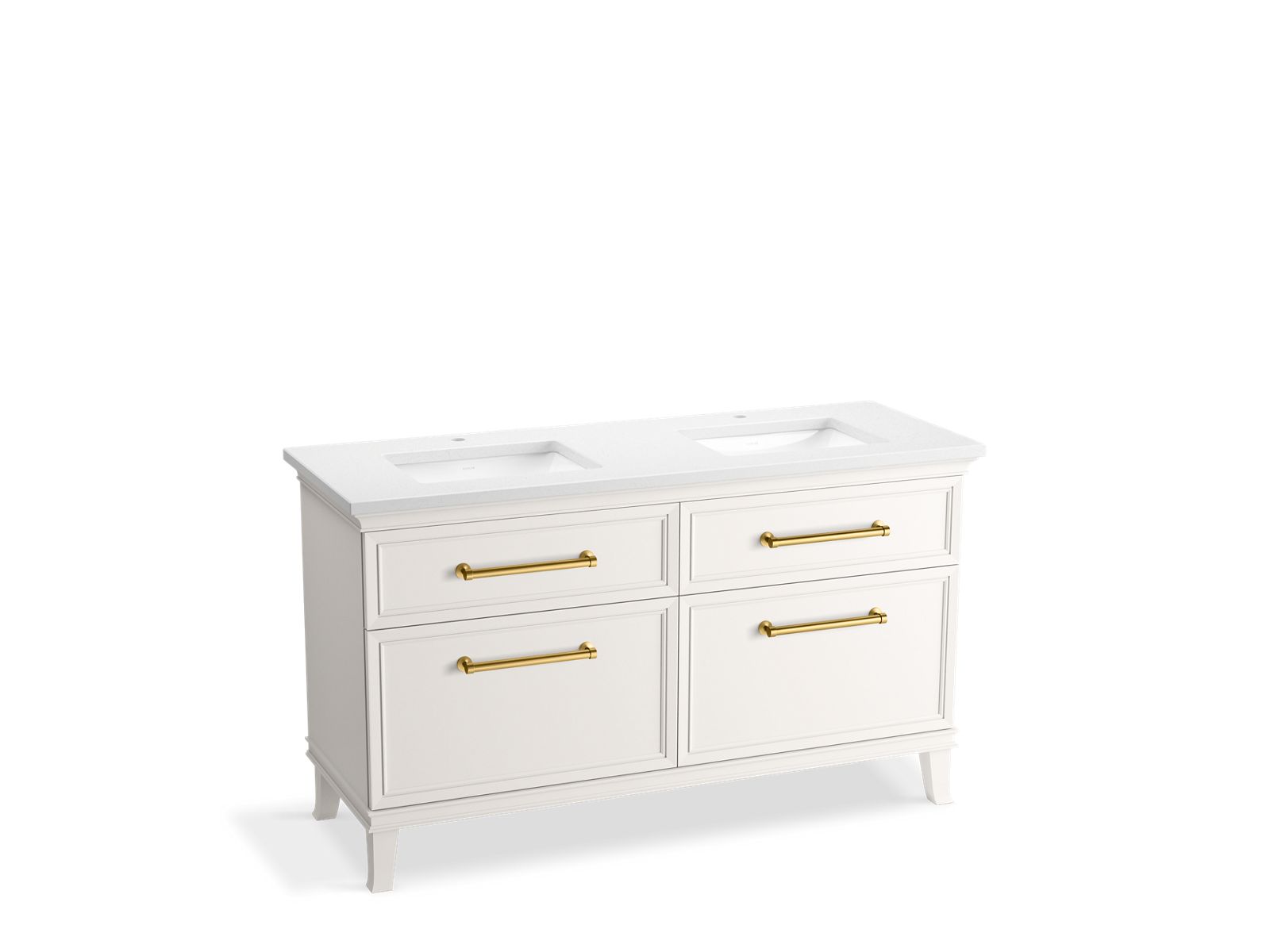 KOHLER K-CM33560-BD5-AWB 60" bathroom vanity cabinet with sinks and quartz top  -  Linen White