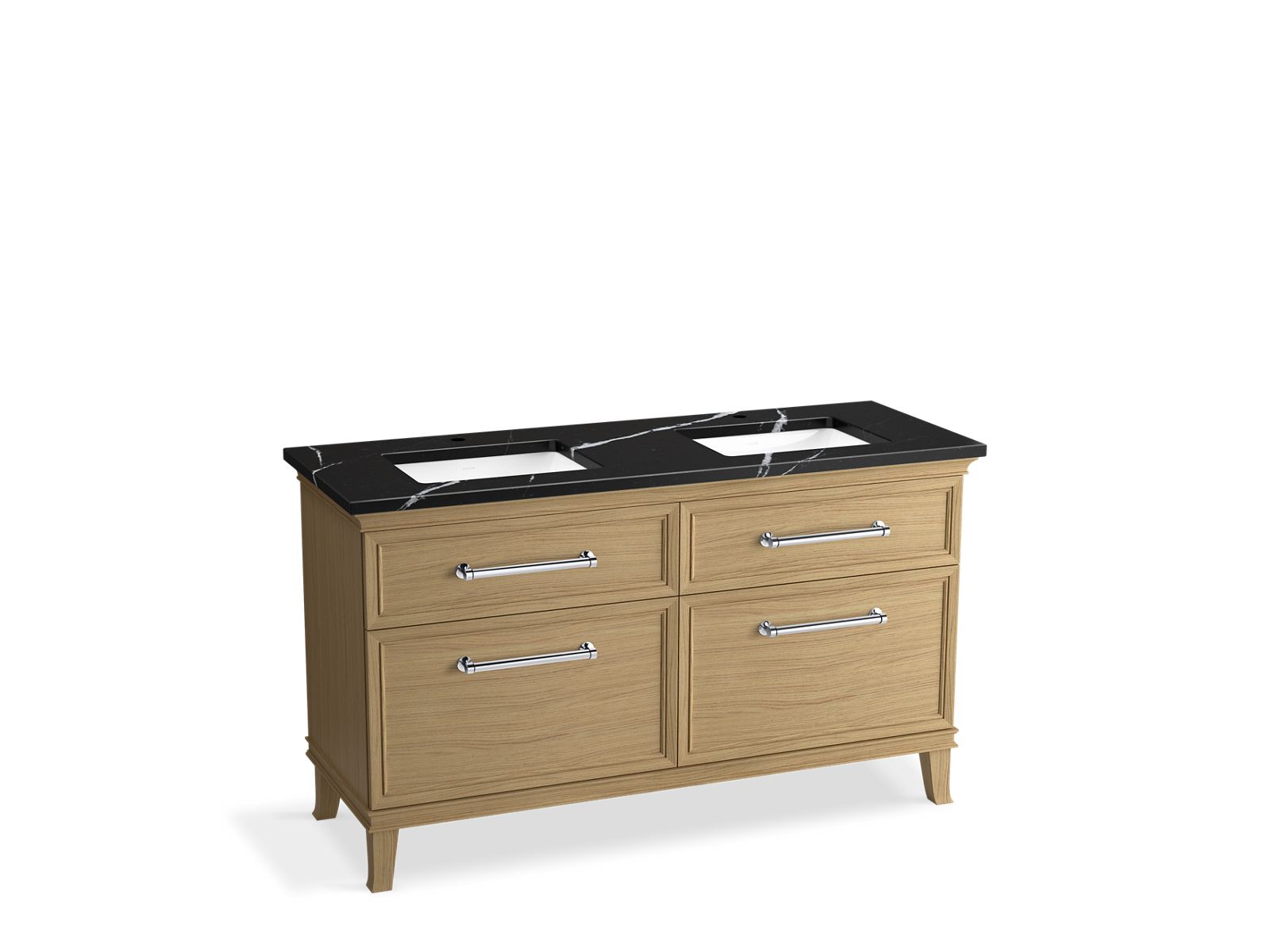 KOHLER K-CM33560-BD5-KMC 60" bathroom vanity cabinet with sinks and quartz top  -  Light Oak