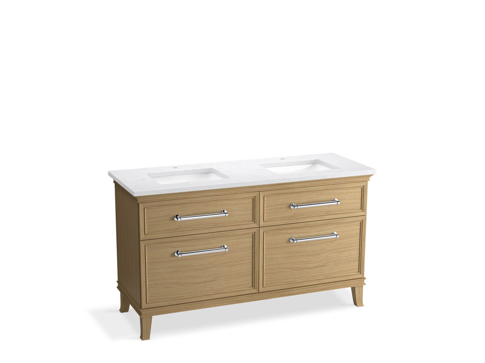 KOHLER K-CM33560-BD5-KTC 60" bathroom vanity cabinet with sinks and quartz top  -  Light Oak
