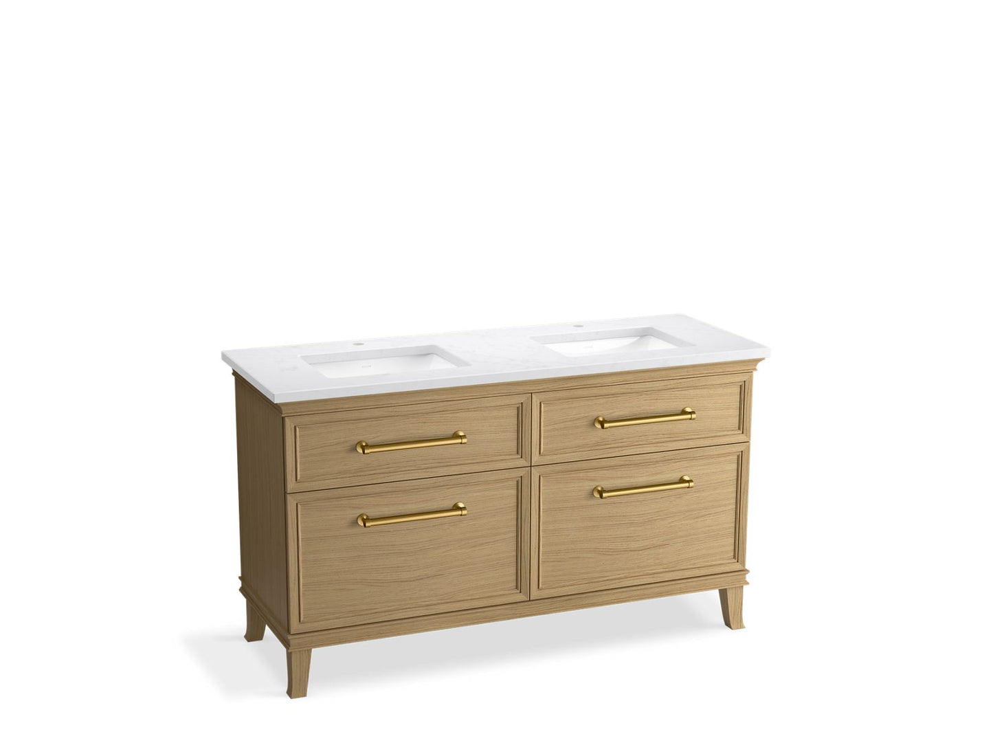 KOHLER K-CM33560-BD5-KTB 60" bathroom vanity cabinet with sinks and quartz top  -  Light Oak