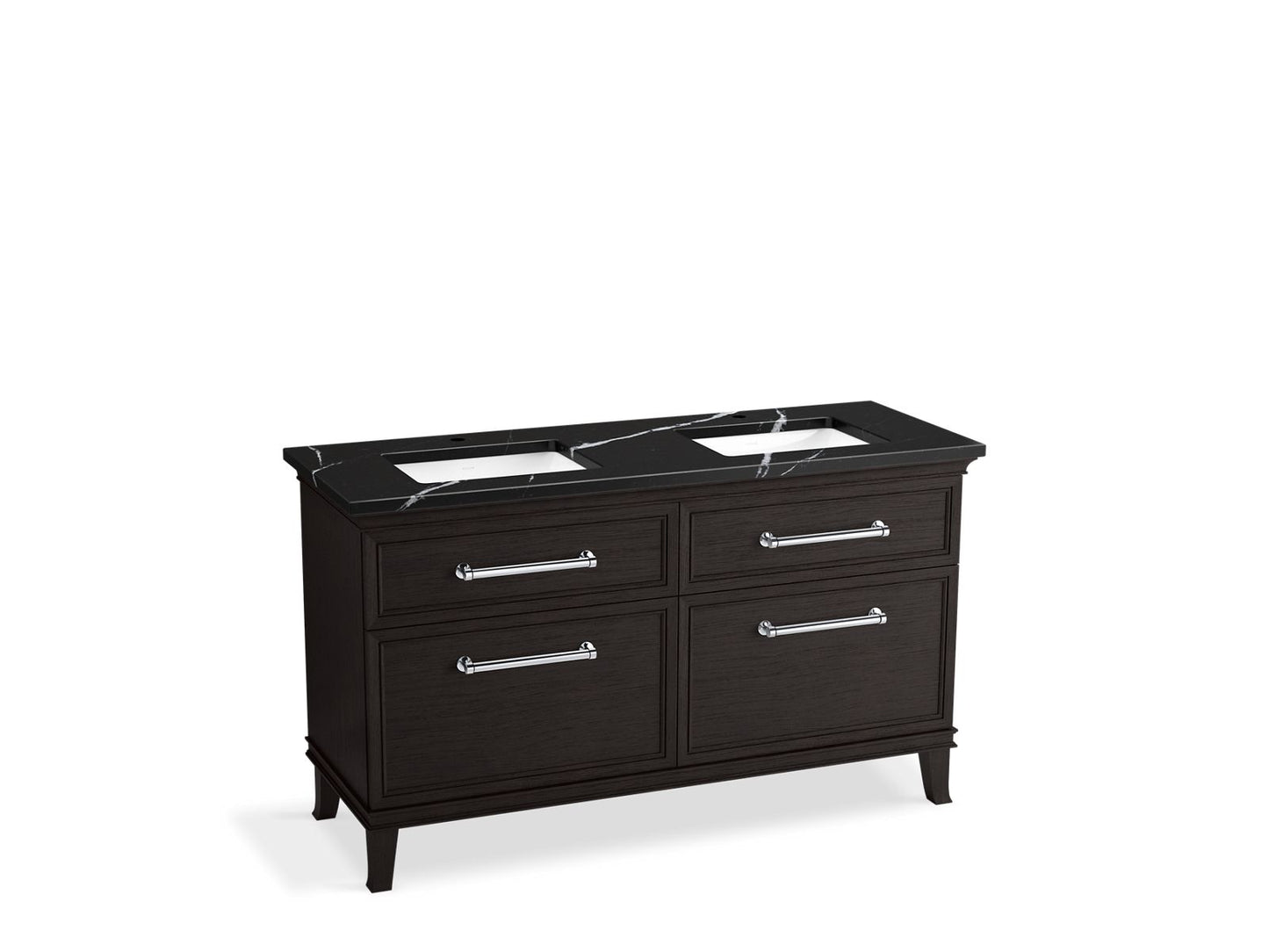 KOHLER K-CM33560-BD5-WEC 60" bathroom vanity cabinet with sinks and quartz top  -  Carbon Oak