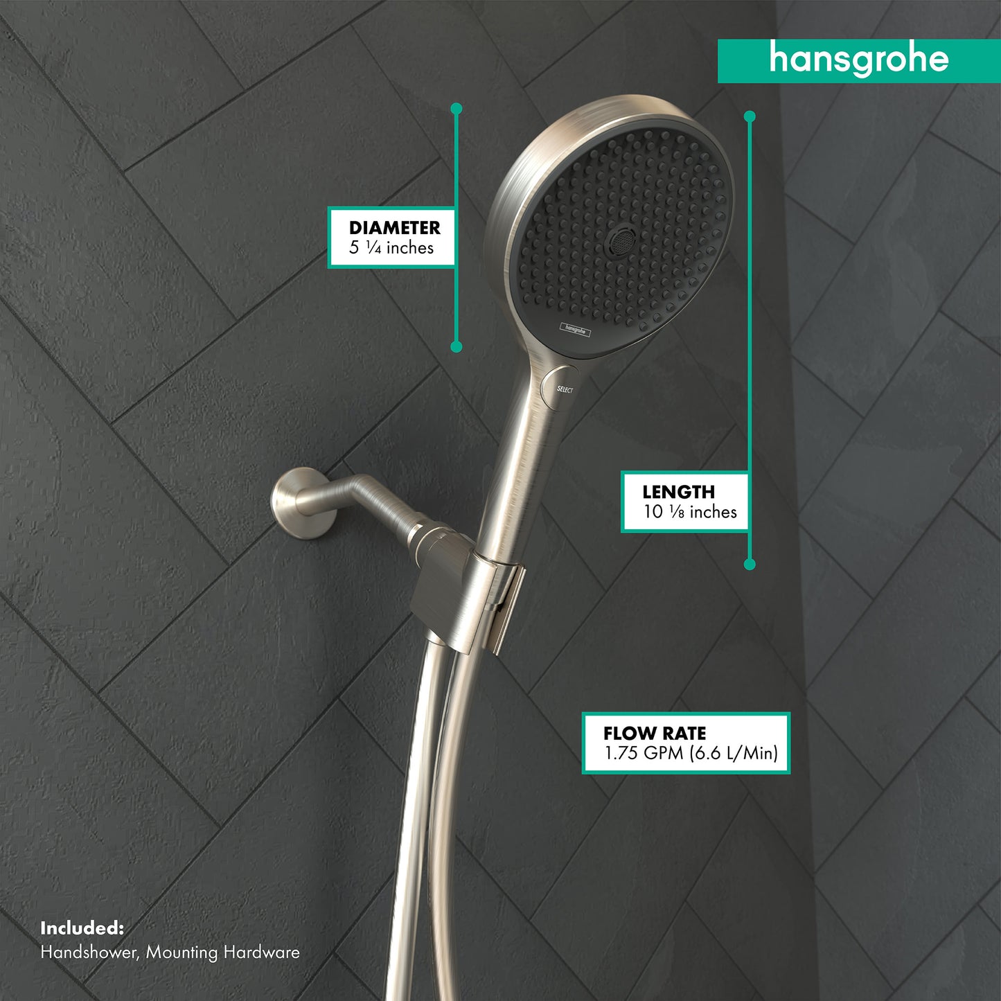 HANSGROHE 26865821 Brushed Nickel Rainfinity Modern Handshower 1.75 GPM