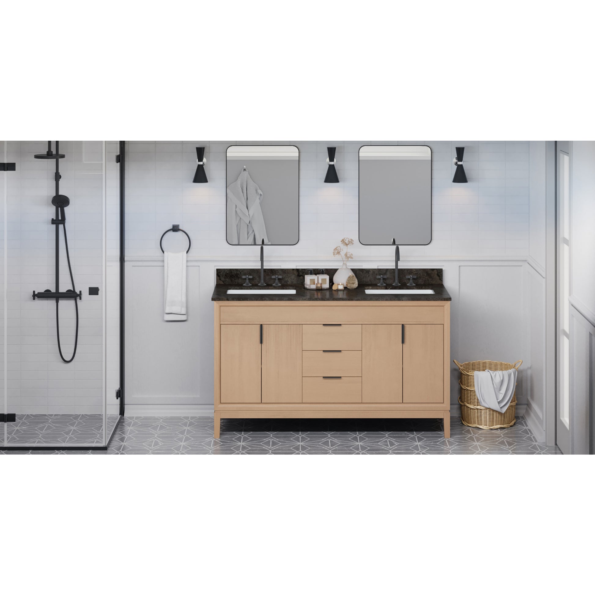 JEFFREY ALEXANDER VKITTHE60NOLSR Theodora 60" Double Bathroom Vanity Set - Natural Oak