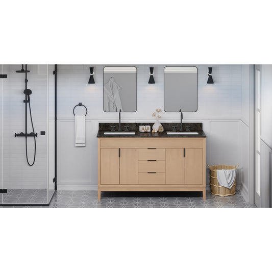 JEFFREY ALEXANDER VKITTHE60NOLSR Theodora 60" Double Bathroom Vanity Set - Natural Oak