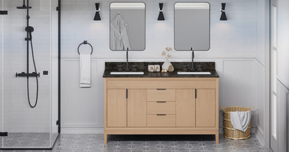 JEFFREY ALEXANDER VKITTHE60NOLSR Theodora 60" Double Bathroom Vanity Set - Natural Oak