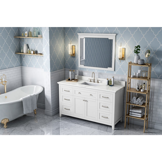 JEFFREY ALEXANDER VKITCHA60SWHCQR 60" White Chatham Vanity, Calacatta Vienna Quartz Vanity Top, undermount rectangle bowl , White