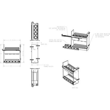 HARDWARE RESOURCES UBPO-8SC 8" "No Wiggle" Utensil Bin Soft-close Base Cabinet Pullout - UV Coated