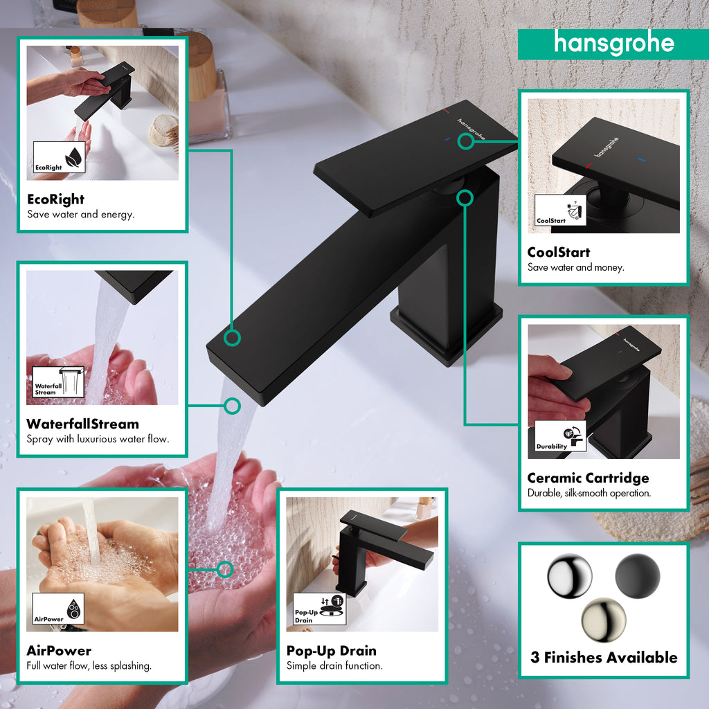 HANSGROHE 73002671 Tecturis E Single-Hole Faucet 80 with Pop-Up Drain, 1.2 GPM - Matte Black