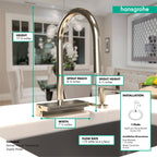HANSGROHE 73837831 Aquno Select HighArc Kitchen Faucet, 3-Spray Pull-Down, 1.75 GPM - Polished Nickel