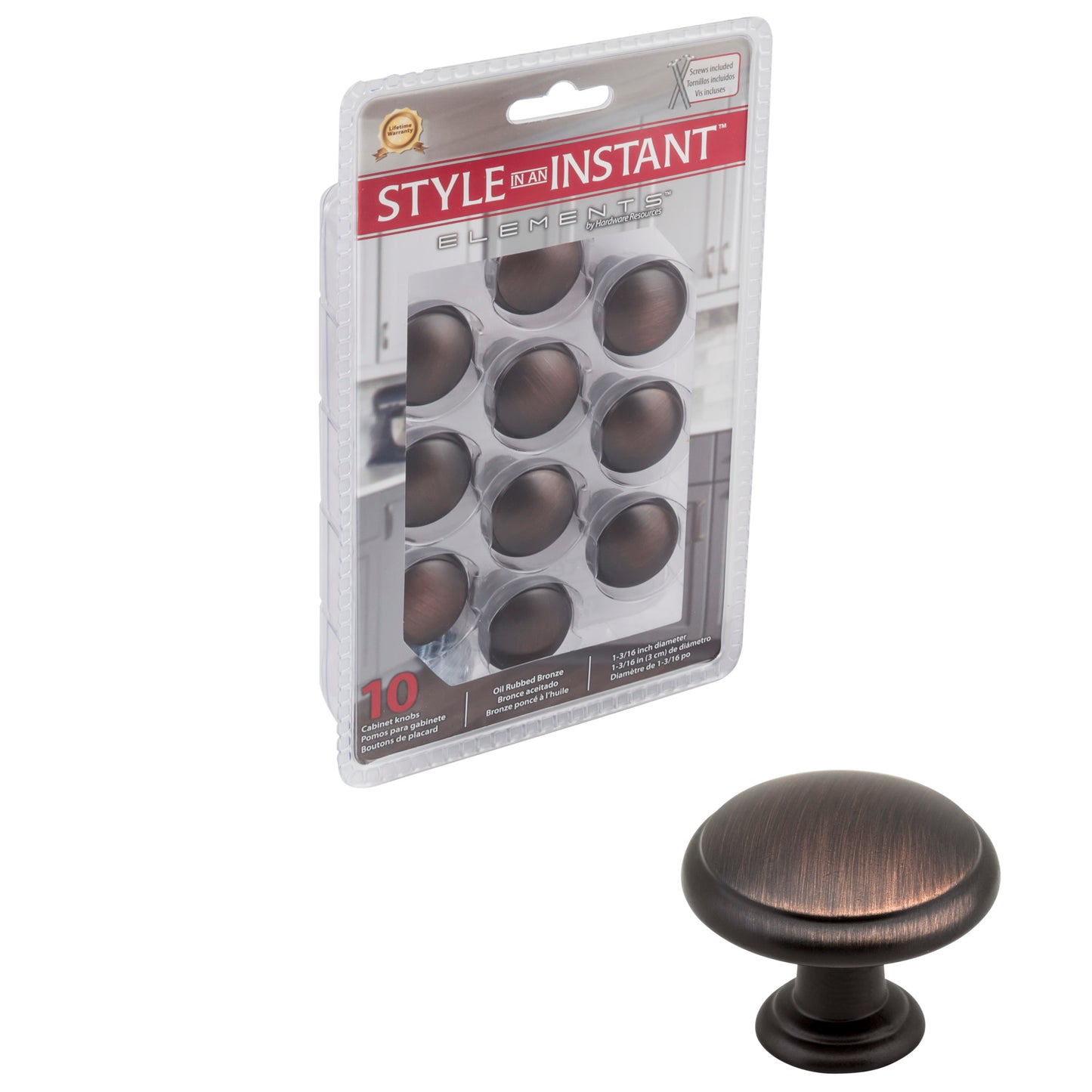 ELEMENTS 3940-DBAC-R Retail Pack Hardware 1-3/16" Diameter Mushroom Knob , Brushed Oil Rubbed Bronze