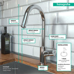 HANSGROHE 14872001 Talis S² HighArc Kitchen Faucet, 1-Spray Pull-Down, 1.75 GPM - Chrome