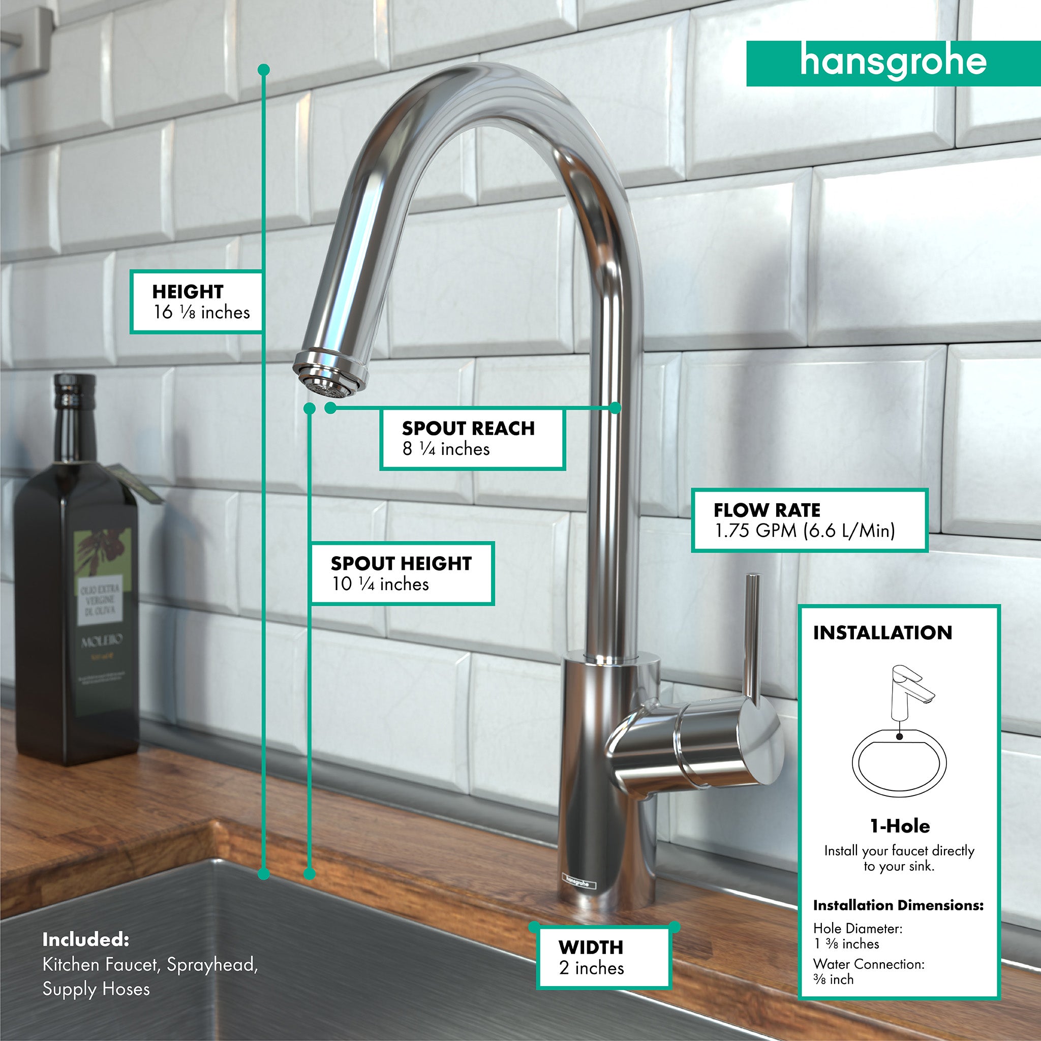 HANSGROHE 14872001 Talis S² HighArc Kitchen Faucet, 1-Spray Pull-Down, 1.75 GPM - Chrome