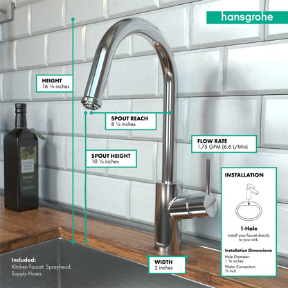 HANSGROHE 14872001 Talis S² HighArc Kitchen Faucet, 1-Spray Pull-Down, 1.75 GPM - Chrome