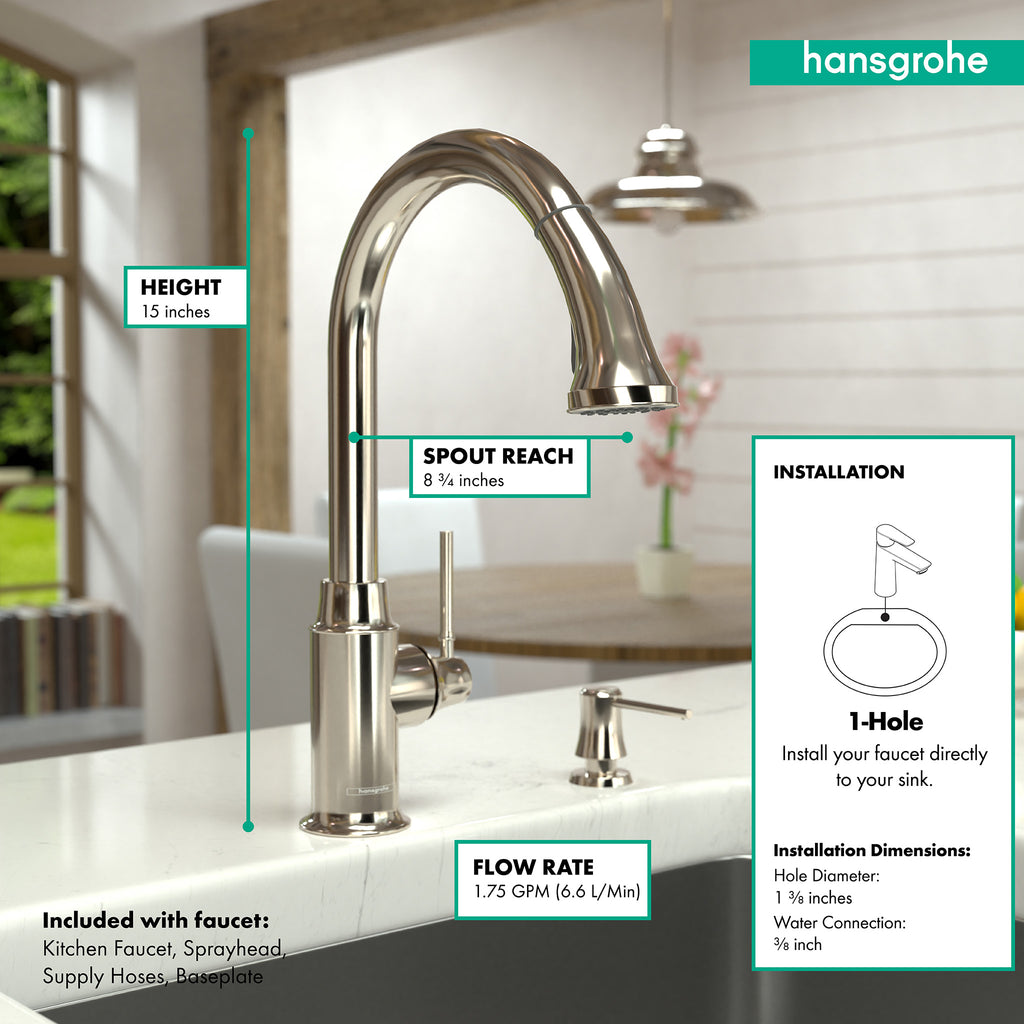 HANSGROHE 04215830 Talis C HighArc Kitchen Faucet, 2-Spray Pull-Down, 1.75 GPM - Polished Nickel
