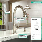 HANSGROHE 04215830 Talis C HighArc Kitchen Faucet, 2-Spray Pull-Down, 1.75 GPM - Polished Nickel