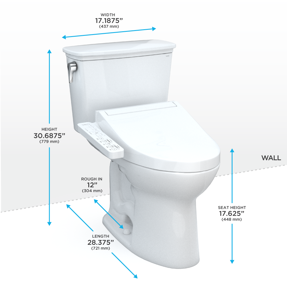 TOTO MW7863074CEFG#01 Drake Transitional WASHLET+ Two-Piece Elongated 1.28 GPF Universal Height TORNADO FLUSH Toilet with C2 Bidet Seat , Cotton White