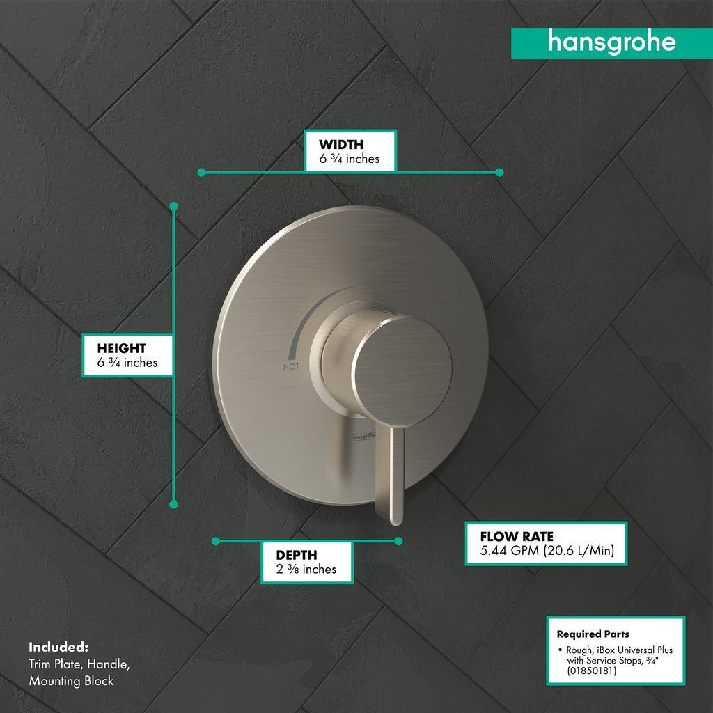 HANSGROHE 04233820 Ecostat Pressure Balance Trim S - Brushed Nickel