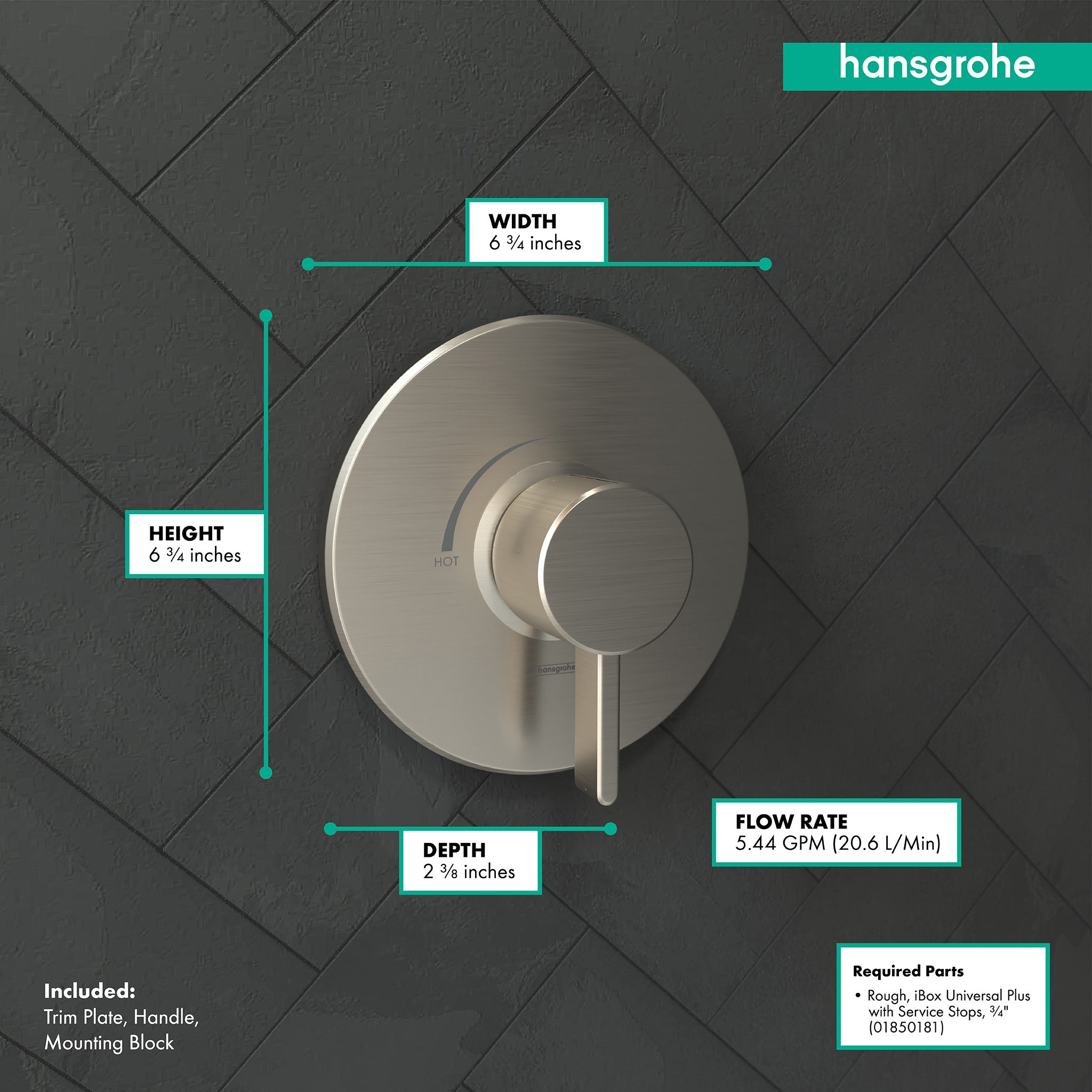 HANSGROHE 04233820 Ecostat Pressure Balance Trim S - Brushed Nickel