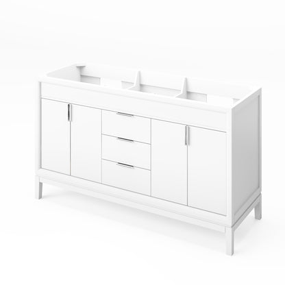 JEFFREY ALEXANDER VKITTHE60WHWQR 60" White Theodora Vanity, double bowl, White Quartz Vanity Top, two undermount rectangle bowls - White