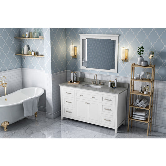 JEFFREY ALEXANDER VKITCHA60SWHSGR 60" White Chatham Vanity, Steel Grey Cultured Marble Vanity Top, undermount rectangle bowl - White