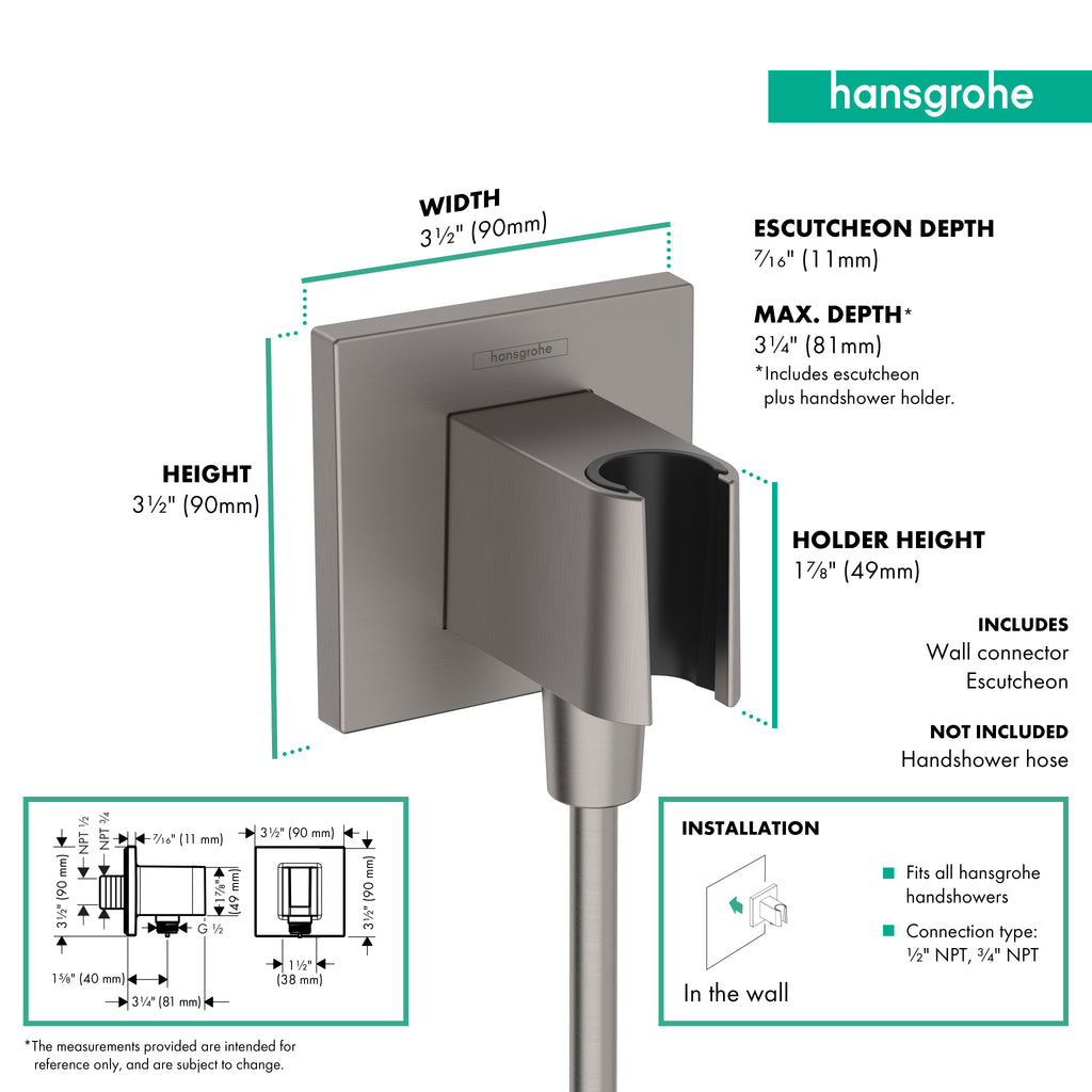 HANSGROHE 26889341 FixFit E Wall Outlet with Handshower Holder - Brushed Black Chrome