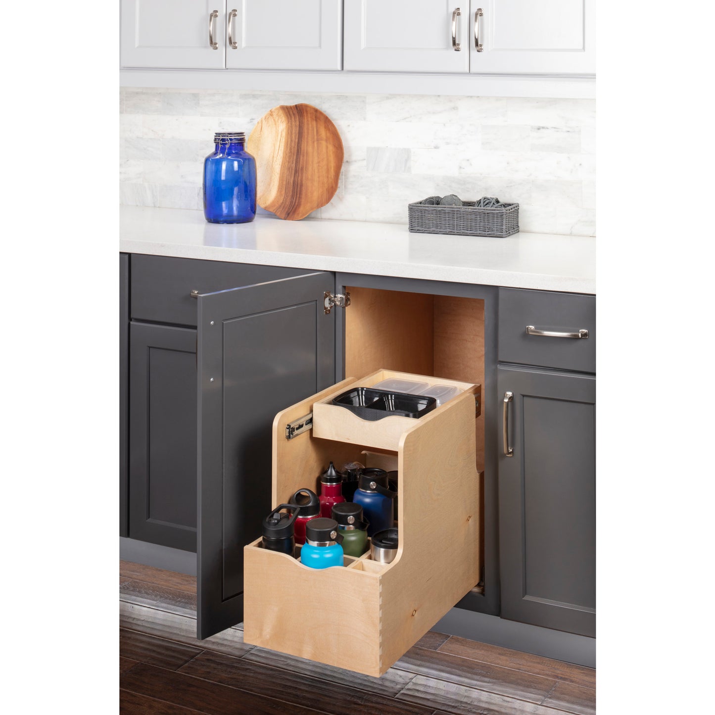 HARDWARE RESOURCES ROBTD15-WB 15" Wood Double Drawer Bottle Rollout - UV Coated