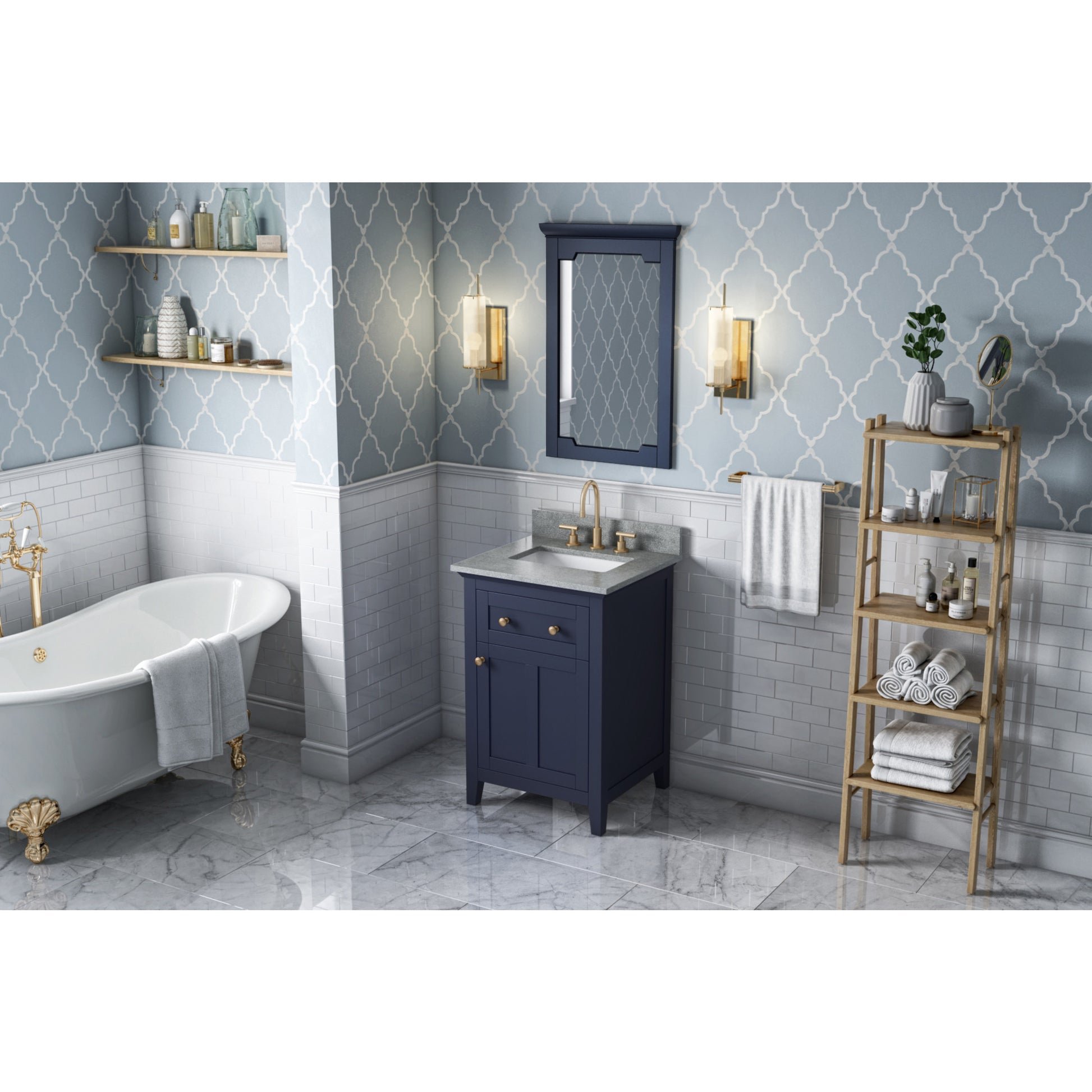 JEFFREY ALEXANDER VKITCHA24BLSGR 24" Hale Blue Chatham Vanity, Steel Grey Cultured Marble Vanity Top, undermount rectangle bowl - Hale Blue
