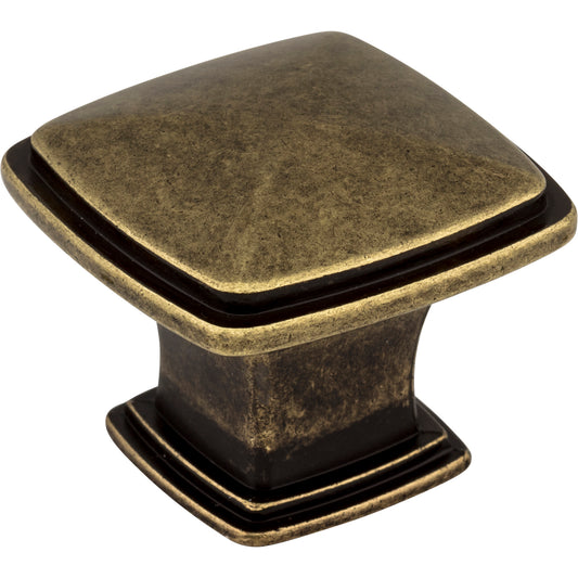 JEFFREY ALEXANDER 1091AEM Milan 1 1-1/4" Length Square Knob - Distressed Antique Brass