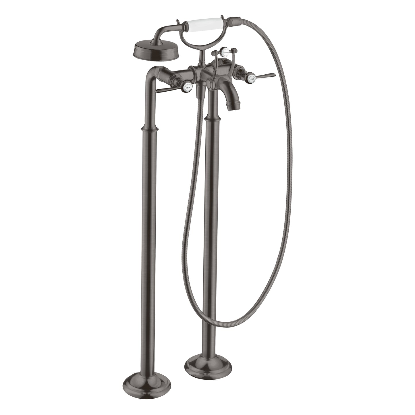 AXOR 16563341 Montreux 2-Handle Freestanding Tub Filler Trim with Lever Handles and 1.8 GPM Handshower - Brushed Black Chrome