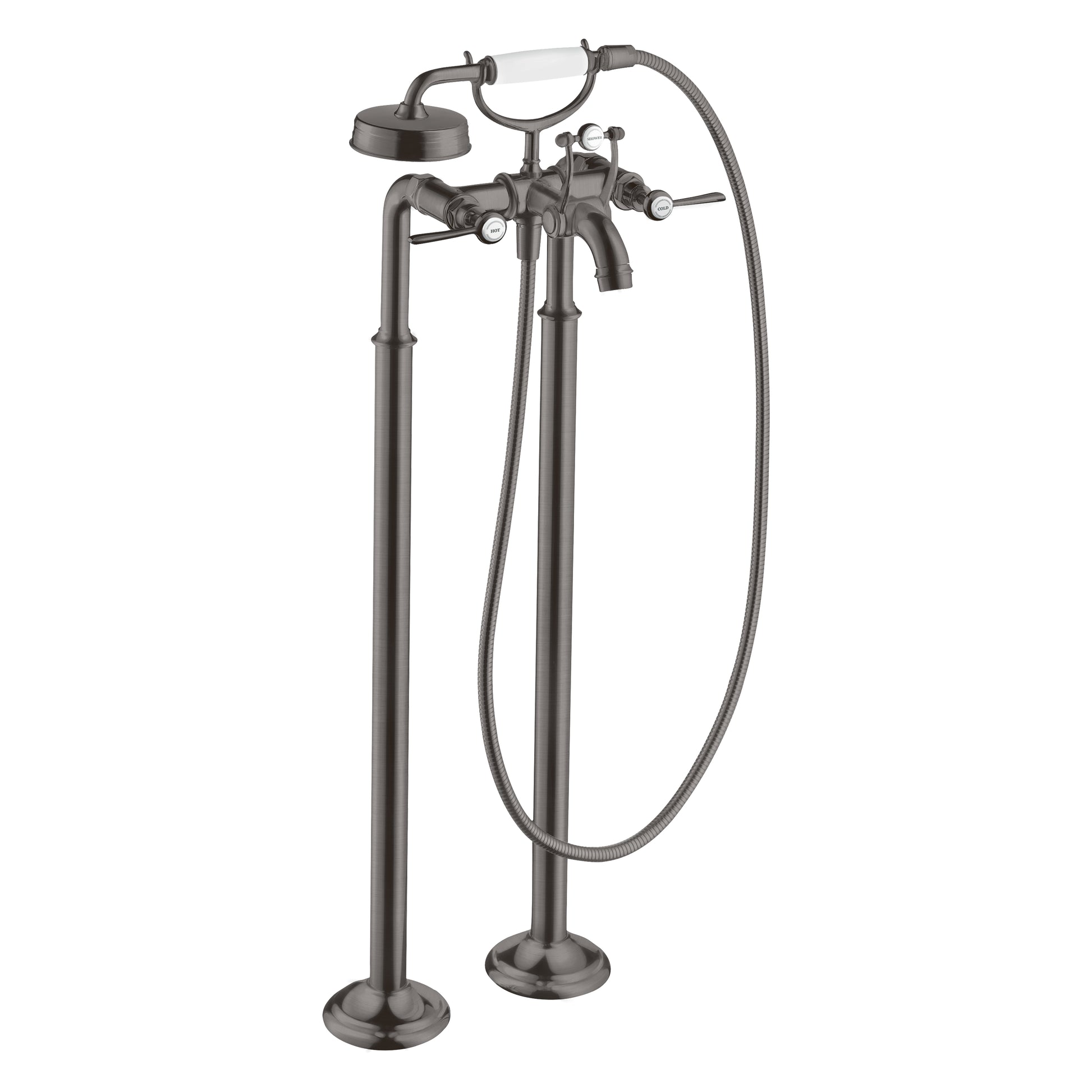 AXOR 16563341 Montreux 2-Handle Freestanding Tub Filler Trim with Lever Handles and 1.8 GPM Handshower - Brushed Black Chrome