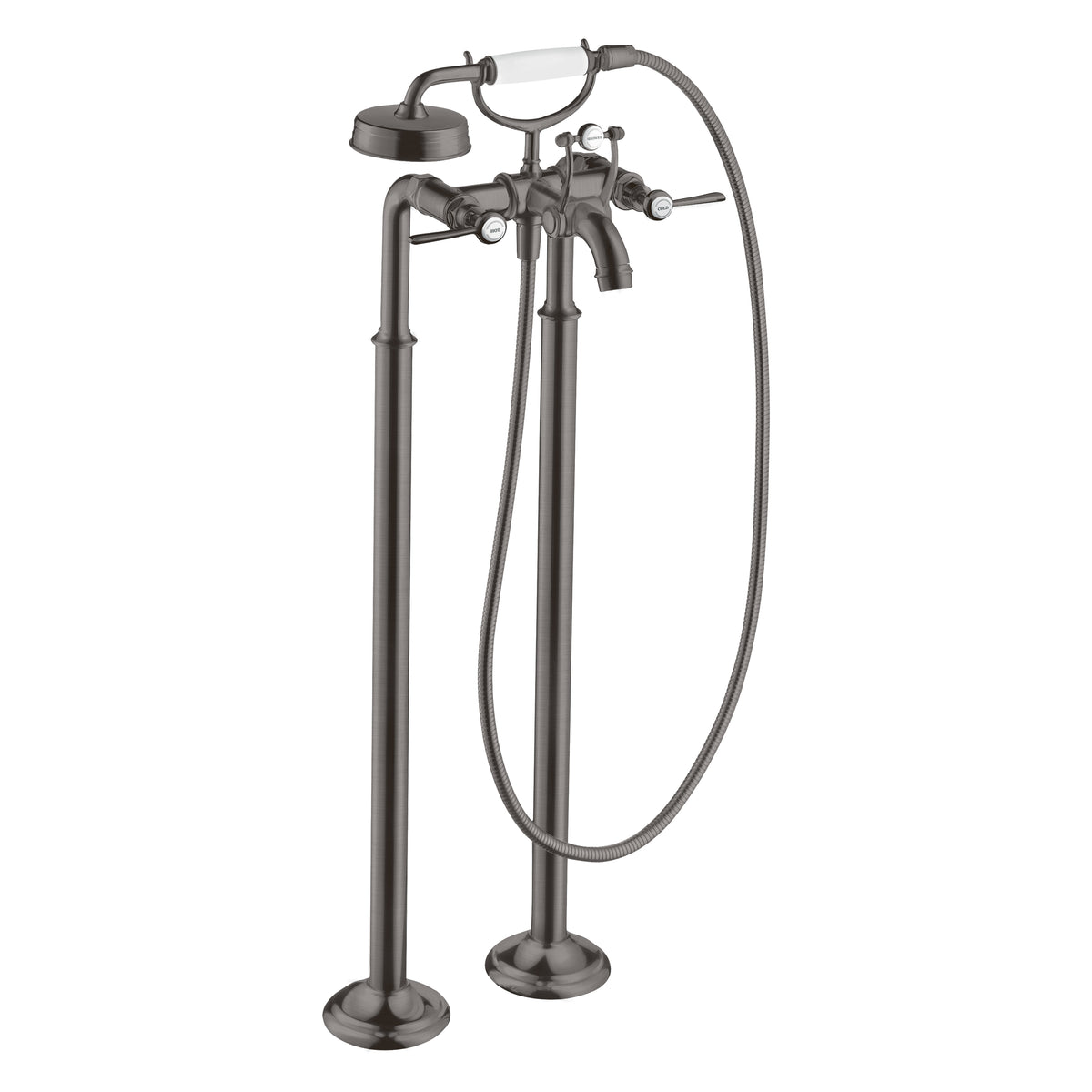AXOR 16563341 Montreux 2-Handle Freestanding Tub Filler Trim with Lever Handles and 1.8 GPM Handshower - Brushed Black Chrome
