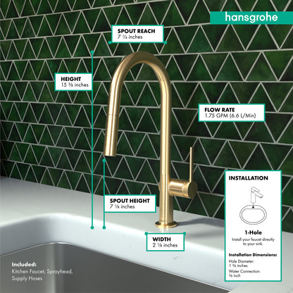 HANSGROHE 72850251 Talis N HighArc Kitchen Faucet, A-Style, 2-Spray Pull-Down, with sBox, 1.75 GPM - Brushed Gold Optic