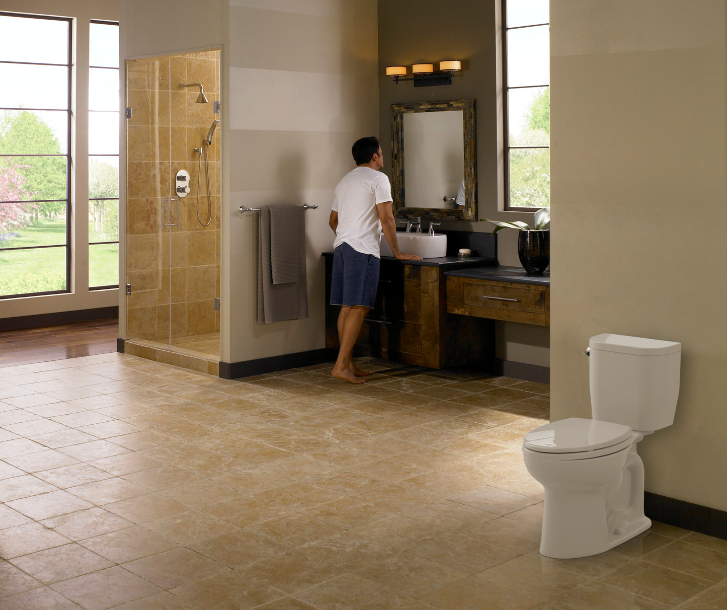 TOTO CST244EF#12 Entrada Two-Piece Elongated 1.28 GPF Universal Height Toilet , Sedona Beige