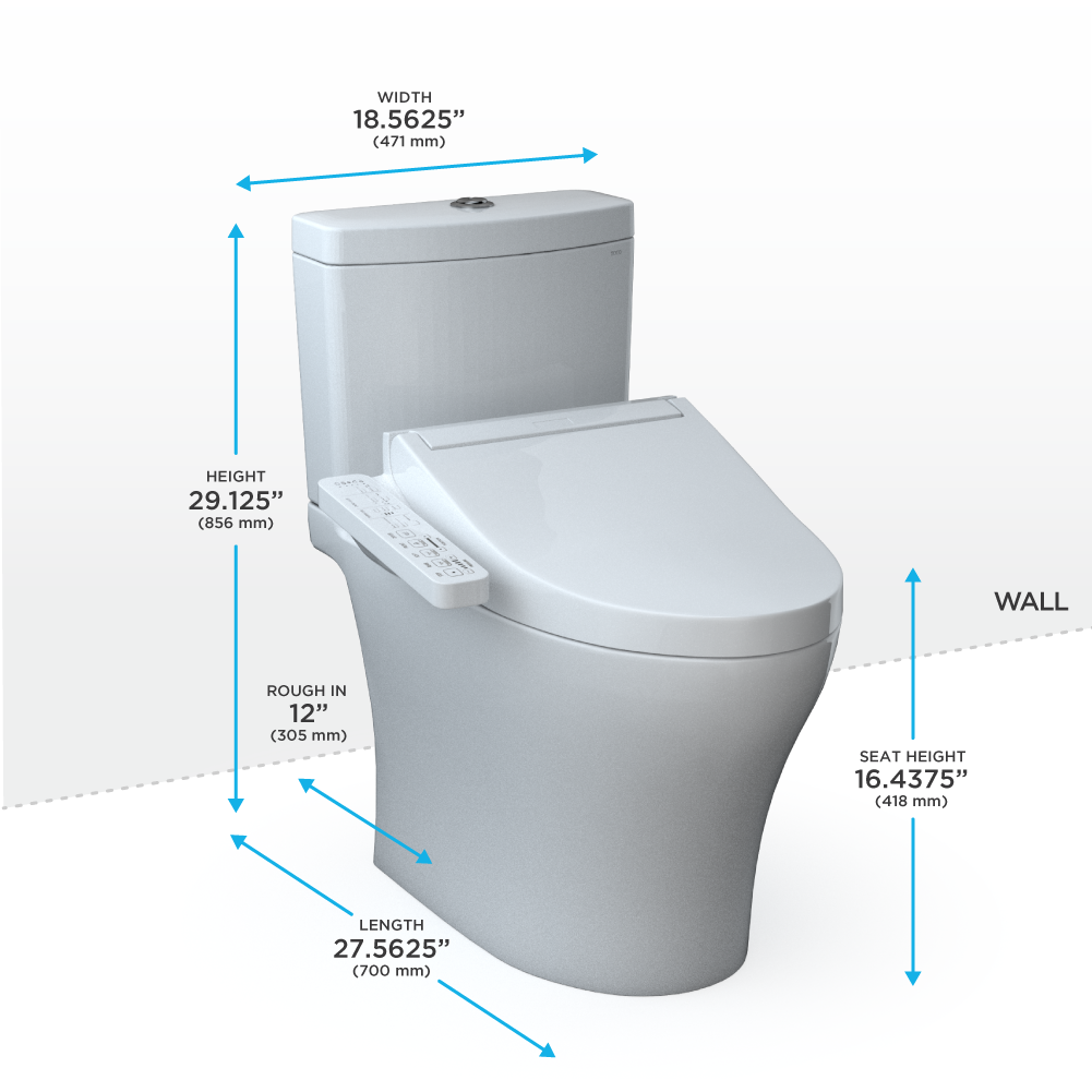 TOTO MW4463074CEMGN#01 Totowashlet+  Aquia Iv Two-Piece Elongated Dual Flush 1.28 And 0.9 Gpf Toilet And Washlet C2 Bidet Seat - Cotton White