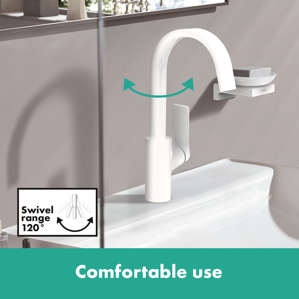 HANSGROHE 75030701 Vivenis Single-hole Faucet 210 with Swivel Spout and Pop-Up Drain, 1.2 GPM - Matte White