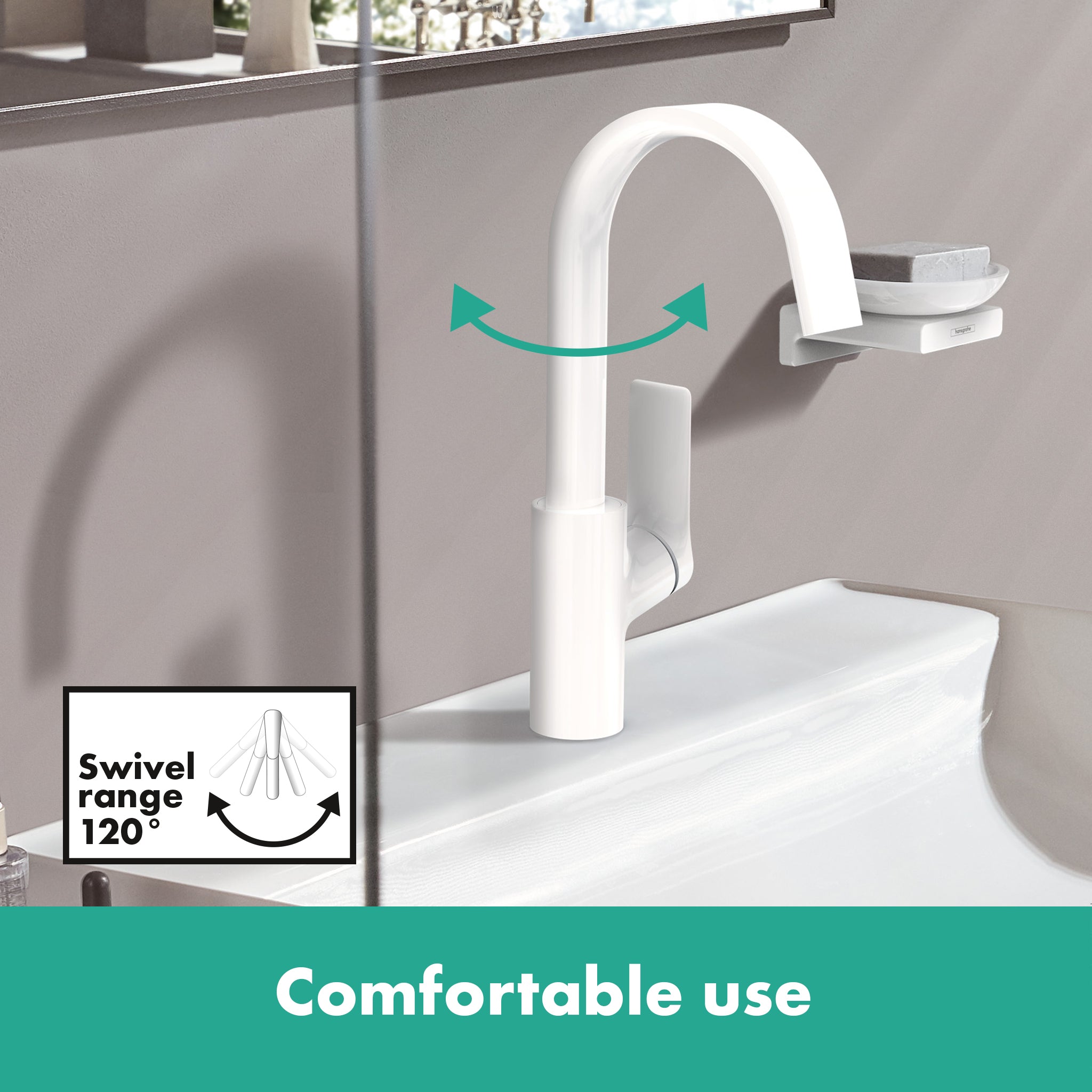 HANSGROHE 75030701 Vivenis Single-hole Faucet 210 with Swivel Spout and Pop-Up Drain, 1.2 GPM - Matte White