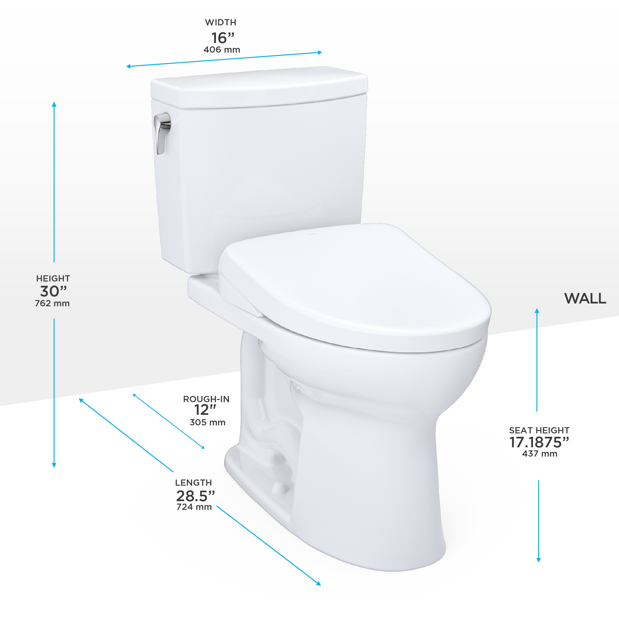 TOTO MW4544726CUFGA#01 Washlet+ Drake Ii 1G Two-Piece Elongated 1.0 Gpf Toilet With Auto Flush Washlet+ S7 Contemporary Bidet Seat - Cotton White
