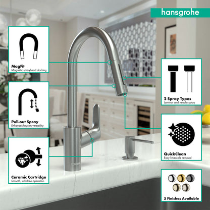 HANSGROHE 04505800 Focus HighArc Kitchen Faucet, 2-Spray Pull-Down, 1.75 GPM - Stainless Steel Optic