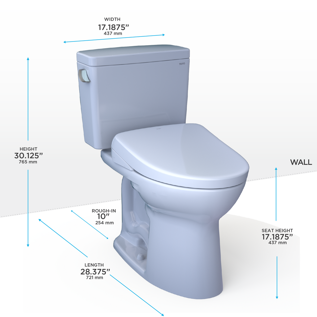 TOTO MW7764726CEFGA.10#01 Drake Washlet+ Two-Piece Elongated 1.28 Gpf Universal Height Tornado Flush Toilet And S7 Contemporary Bidet Seat With Auto Flush - Cotton White