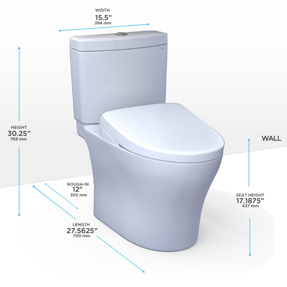 TOTO MW4464736CEMFGN#01 Washlet+ Aquia Iv Two-Piece Elongated Dual Flush 1.28 And 0.9 Gpf Toilet With S7A Contemporary Bidet Seat - Cotton White