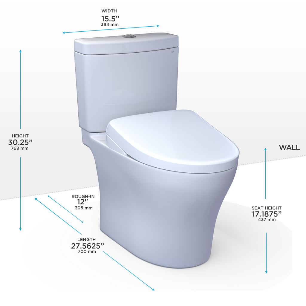 TOTO MW4464736CEMFGNA#01 Washlet+ Aquia Iv Two-Piece Elongated Dual Flush 1.28 And 0.9 Gpf Toilet With Auto Flush S7A Contemporary Bidet Seat - Cotton White
