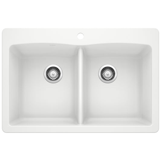 BLANCO 440221 Diamond Diamond SILGRANIT 33" 50/50 Double Bowl Dual Mount Kitchen Sink - White in White