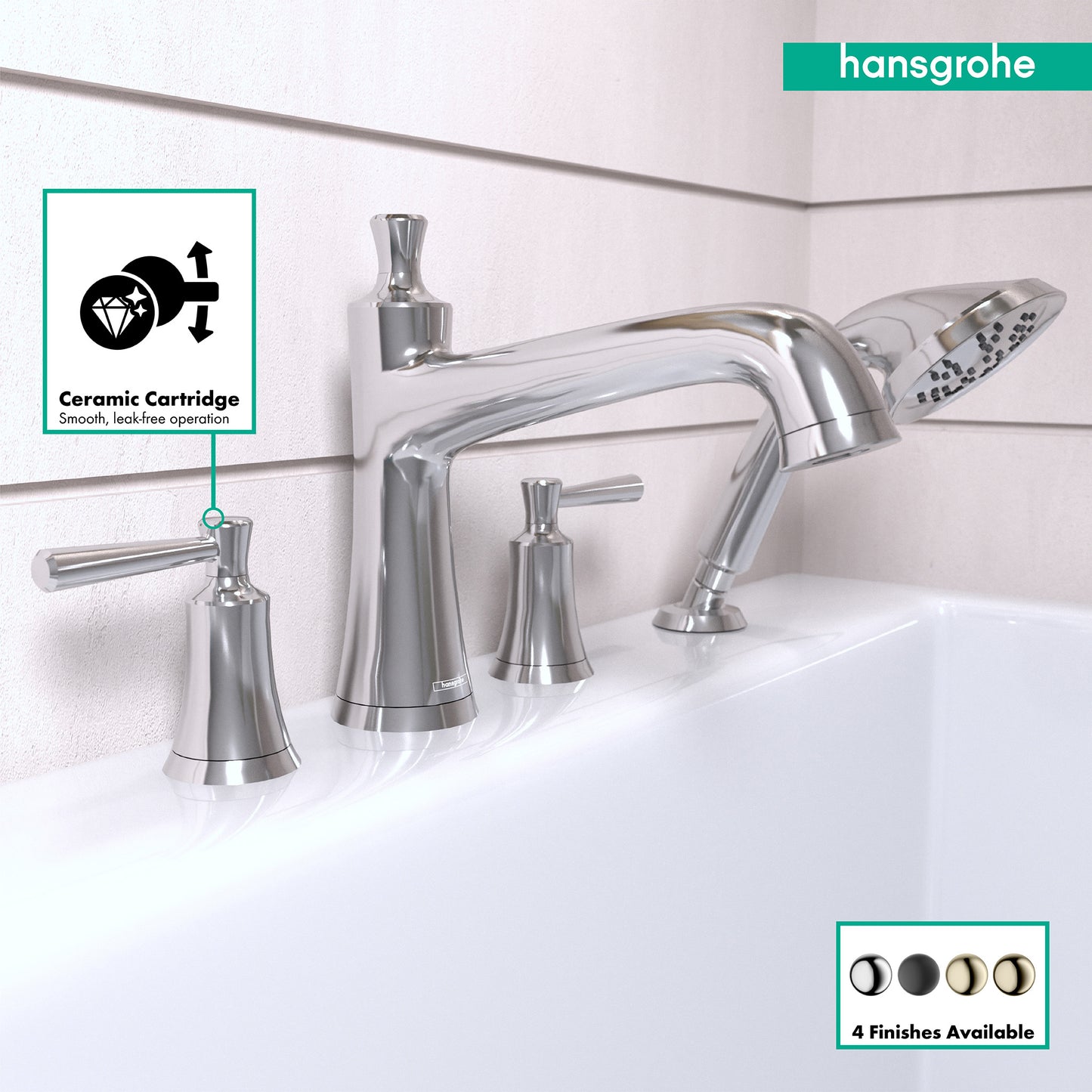 HANSGROHE 04777000 Joleena 4-Hole Roman Tub Set Trim with 1.75 GPM Handshower - Chrome