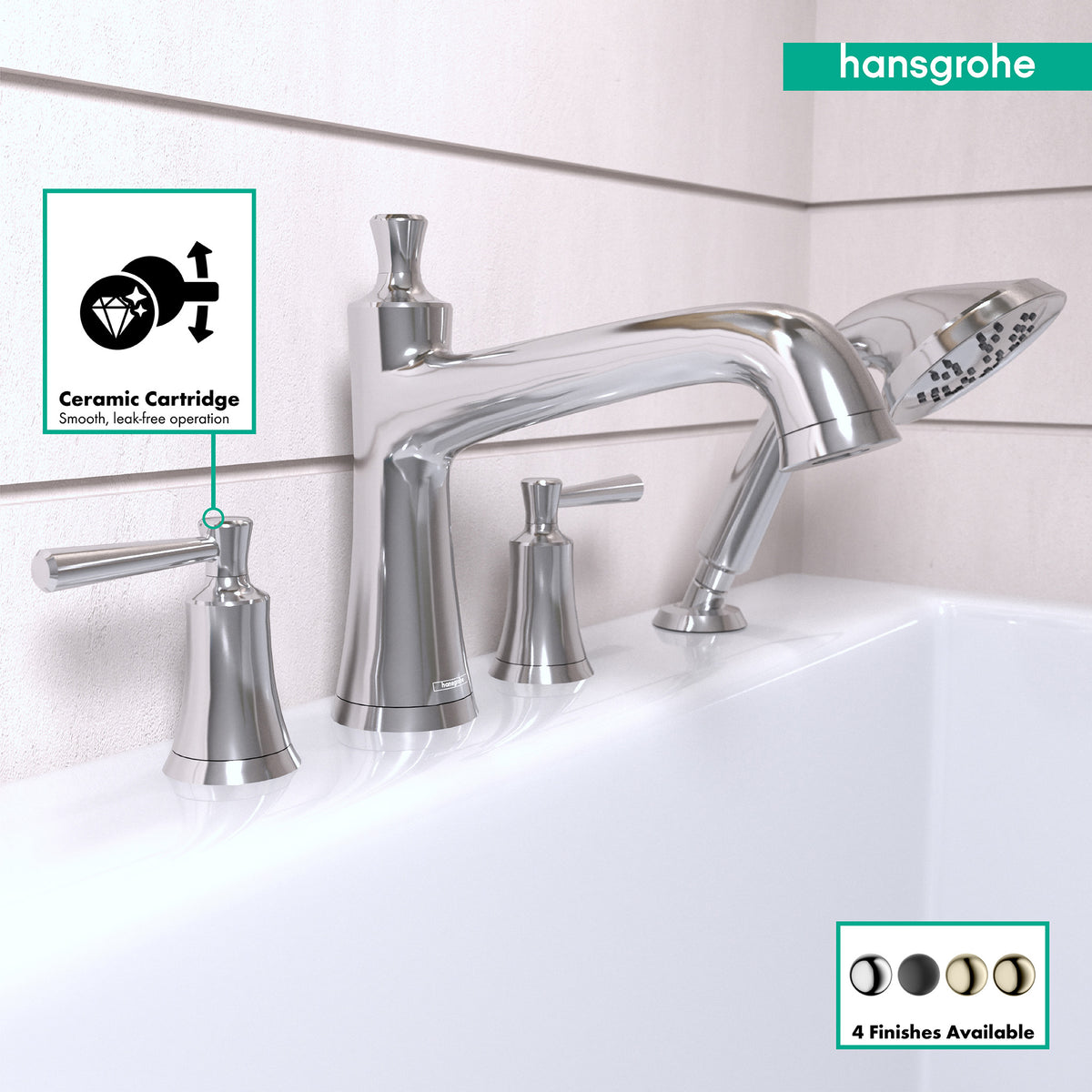 HANSGROHE 04777000 Joleena 4-Hole Roman Tub Set Trim with 1.75 GPM Handshower - Chrome
