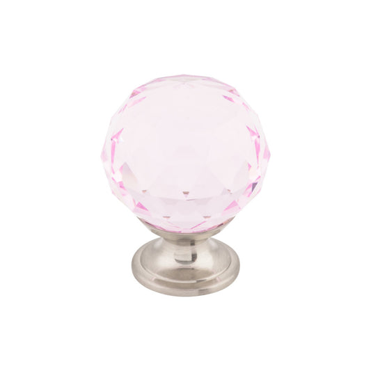 TOP KNOBS TK118BSN Pink Crystal 1 3/8" Diameter Round Knob - Brushed Satin Nickel