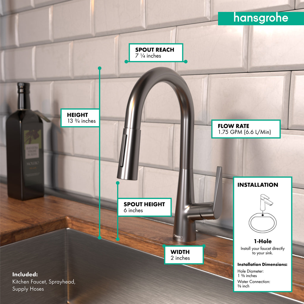 HANSGROHE 72815341 Talis S Prep Kitchen Faucet, 2-Spray Pull-Down, 1.75 GPM - Brushed Black Chrome