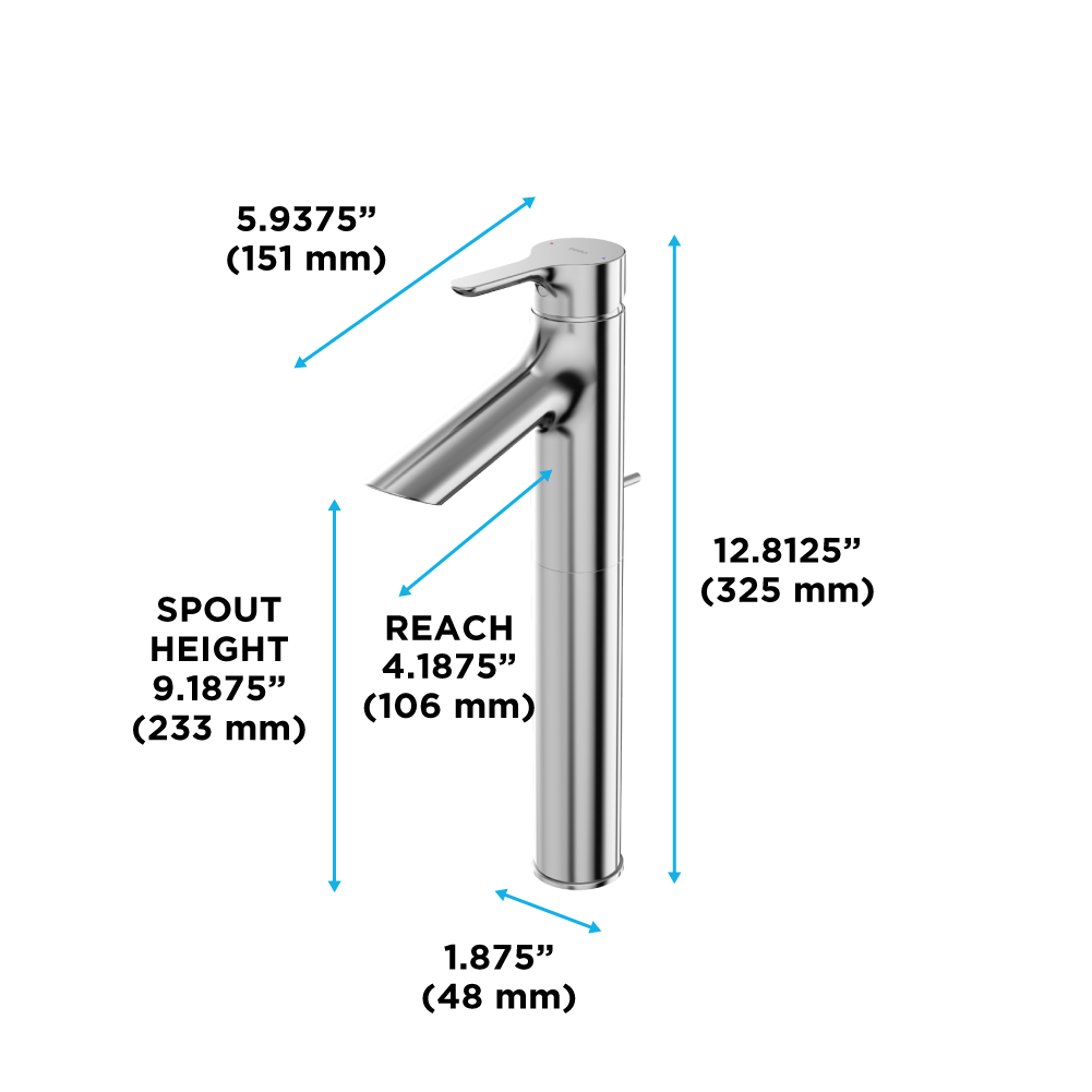 TOTO TLS01307U#CP Tls01307U#Cp Lb Series 1.2 Gpm Single Handle Bathroom Faucet For Vessel Sink With Drain Assembly - Polished Chrome