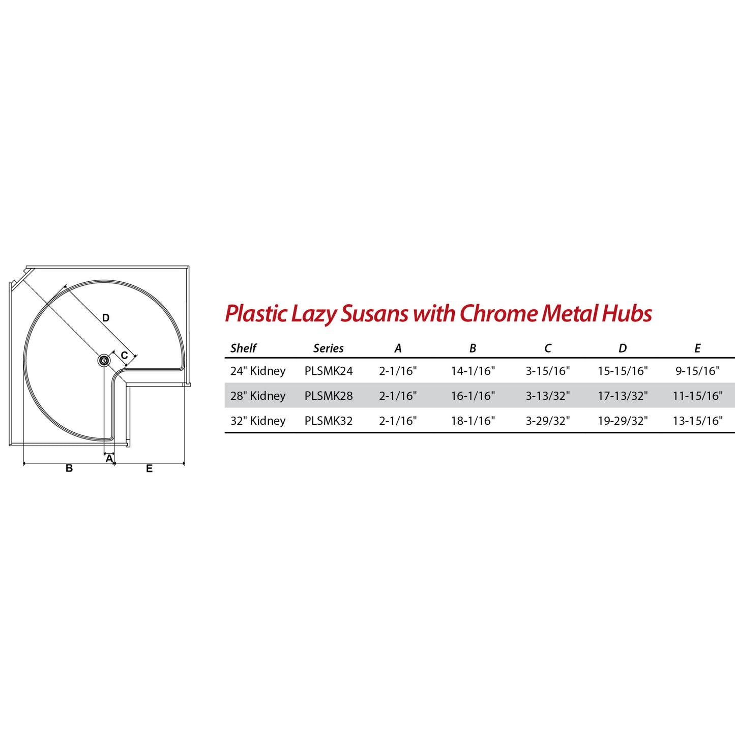 HARDWARE RESOURCES PLSMK24 24" Kidney Two-Shelf Plastic Lazy Susan Set with Chrome Hubs - White