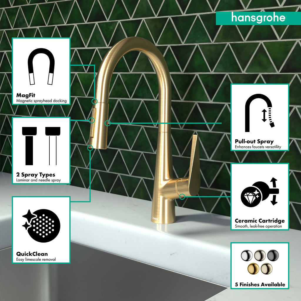 HANSGROHE 72813251 Talis S HighArc Kitchen Faucet, 2-Spray Pull-Down, 1.75 GPM - Brushed Gold Optic